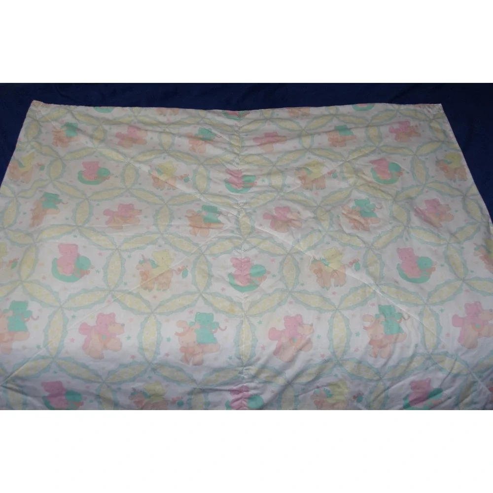 Vintage 90s Baby Girl Crib Quilt Blanket Pastel Teddy‎ Bear Unicorn AOP DARLING!